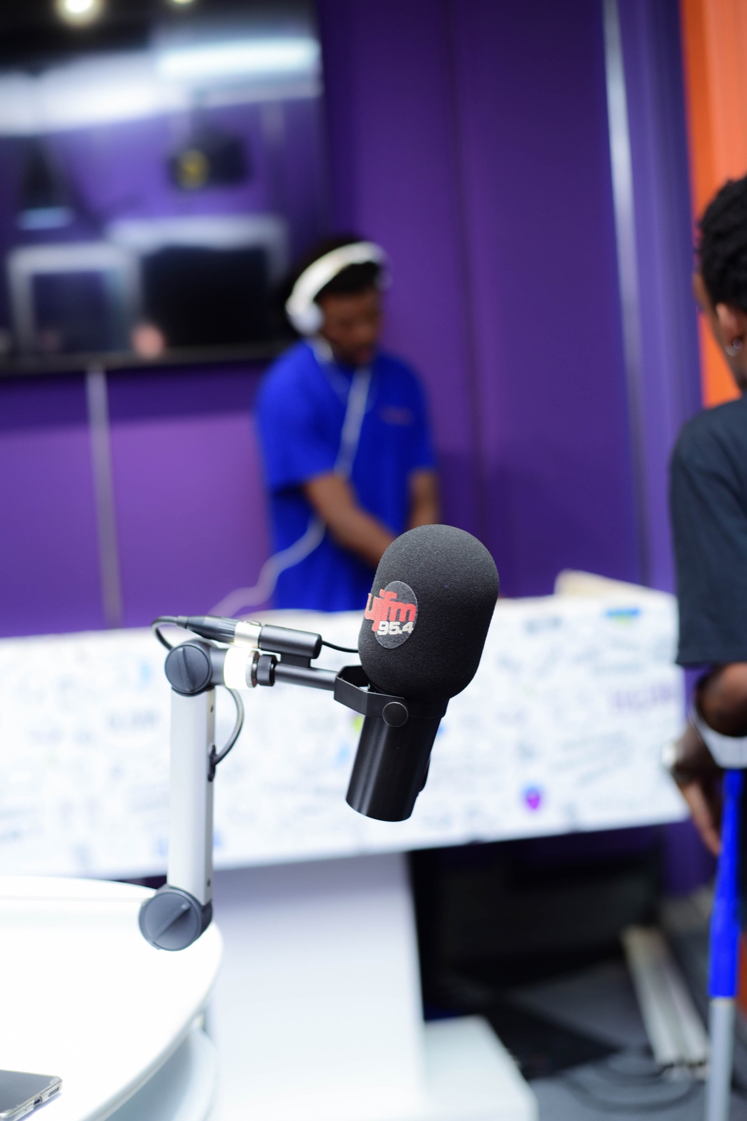 UJ FM microphone with DOOM IT in a studio session.